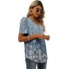imageXIEERDUO Womens Summer Shirt V Neck Casual Tshirts Puff Sleeve Tops for Women Solid Color XS3XL17floral Beige Blue