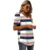 imageXIEERDUO Womens Summer Shirt V Neck Casual Tshirts Puff Sleeve Tops for Women Solid Color XS3XL17pink Navy Stripe