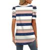imageXIEERDUO Womens Summer Shirt V Neck Casual Tshirts Puff Sleeve Tops for Women Solid Color XS3XL17pink Navy Stripe
