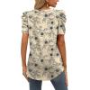 imageXIEERDUO Womens Summer Shirt V Neck Casual Tshirts Puff Sleeve Tops for Women Solid Color XS3XL18apricot Flowers