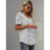 imageXIEERDUO Womens Summer Shirt V Neck Casual Tshirts Puff Sleeve Tops for Women Solid Color XS3XL18white Stripe