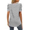 imageXIEERDUO Womens Summer Shirt V Neck Casual Tshirts Puff Sleeve Tops for Women Solid Color XS3XL18white Stripe