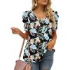imageXIEERDUO Womens Summer Shirt V Neck Casual Tshirts Puff Sleeve Tops for Women Solid Color XS3XL19black Leaves