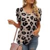 imageXIEERDUO Womens Summer Shirt V Neck Casual Tshirts Puff Sleeve Tops for Women Solid Color XS3XL21beige Leopard