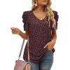 imageXIEERDUO Womens Summer Shirt V Neck Casual Tshirts Puff Sleeve Tops for Women Solid Color XS3XL21burgundy Leopard