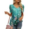 imageXIEERDUO Womens Summer Shirt V Neck Casual Tshirts Puff Sleeve Tops for Women Solid Color XS3XL22floral Green