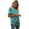imageXIEERDUO Womens Summer Shirt V Neck Casual Tshirts Puff Sleeve Tops for Women Solid Color XS3XL22floral Green