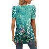 imageXIEERDUO Womens Summer Shirt V Neck Casual Tshirts Puff Sleeve Tops for Women Solid Color XS3XL22floral Green