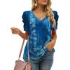 imageXIEERDUO Womens Summer Shirt V Neck Casual Tshirts Puff Sleeve Tops for Women Solid Color XS3XL22multi Navy