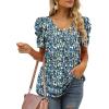 imageXIEERDUO Womens Summer Shirt V Neck Casual Tshirts Puff Sleeve Tops for Women Solid Color XS3XL24blue Print
