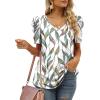 imageXIEERDUO Womens Summer Shirt V Neck Casual Tshirts Puff Sleeve Tops for Women Solid Color XS3XL24colorful Leaves