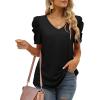 imageXIEERDUO Womens Summer Shirt V Neck Casual Tshirts Puff Sleeve Tops for Women Solid Color XS3XLBlack