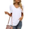 imageXIEERDUO Womens Summer Shirt V Neck Casual Tshirts Puff Sleeve Tops for Women Solid Color XS3XLWhite