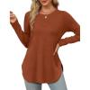 imageXIEERDUO Womens Long Sleeve Round Neck Shirts Side Split Basic Loose Tunic Tops Casual 2025Caramel