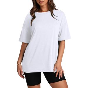 imageOversized T Shirts for Women Summer Crewneck Short Sleeve Basic Tops Loose FitBwhite