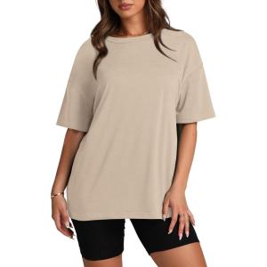 imageOversized T Shirts for Women Summer Crewneck Short Sleeve Basic Tops Loose FitDkhaki