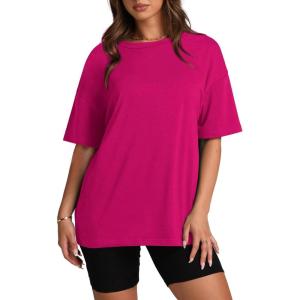 imageOversized T Shirts for Women Summer Crewneck Short Sleeve Basic Tops Loose FitFhot Pink