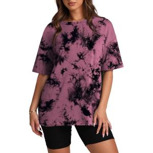 imageOversized T Shirts for Women Summer Crewneck Short Sleeve Basic Tops Loose FitGpink Tie Dye