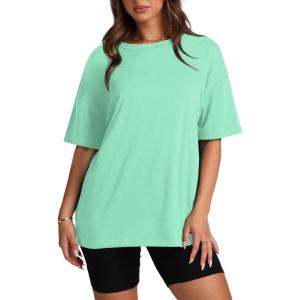 imageOversized T Shirts for Women Summer Crewneck Short Sleeve Basic Tops Loose FitLake Green