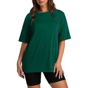 imageOversized T Shirts for Women Summer Crewneck Short Sleeve Basic Tops Loose FitLdark Green