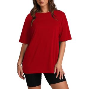 imageOversized T Shirts for Women Summer Crewneck Short Sleeve Basic Tops Loose FitRed