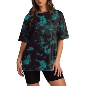 imageOversized T Shirts for Women Summer Crewneck Short Sleeve Basic Tops Loose FitTie Dye Blue