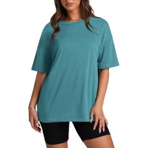 imageOversized T Shirts for Women Summer Crewneck Short Sleeve Basic Tops Loose FitTurquoise