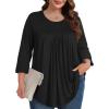 imageXIEERDUO 34 Length Sleeve Womens Tops Crew Neck Pleated Blouses For Women Dressy Casual Tunic Shirts S3XLBlack