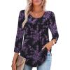 imageXIEERDUO 34 Length Sleeve Womens Tops Crew Neck Pleated Blouses For Women Dressy Casual Tunic Shirts S3XLBlack Purple Flowers