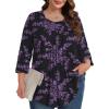 imageXIEERDUO 34 Length Sleeve Womens Tops Crew Neck Pleated Blouses For Women Dressy Casual Tunic Shirts S3XLBlack Purple Flowers