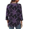 imageXIEERDUO 34 Length Sleeve Womens Tops Crew Neck Pleated Blouses For Women Dressy Casual Tunic Shirts S3XLBlack Purple Flowers