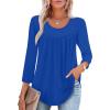 imageXIEERDUO 34 Length Sleeve Womens Tops Crew Neck Pleated Blouses For Women Dressy Casual Tunic Shirts S3XLBlue