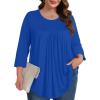 imageXIEERDUO 34 Length Sleeve Womens Tops Crew Neck Pleated Blouses For Women Dressy Casual Tunic Shirts S3XLBlue