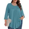 imageXIEERDUO 34 Length Sleeve Womens Tops Crew Neck Pleated Blouses For Women Dressy Casual Tunic Shirts S3XLBlue Green