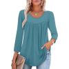 imageXIEERDUO 34 Length Sleeve Womens Tops Crew Neck Pleated Blouses For Women Dressy Casual Tunic Shirts S3XLBlue Green