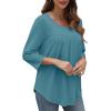 imageXIEERDUO 34 Length Sleeve Womens Tops Crew Neck Pleated Blouses For Women Dressy Casual Tunic Shirts S3XLBlue Green