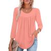 imageXIEERDUO 34 Length Sleeve Womens Tops Crew Neck Pleated Blouses For Women Dressy Casual Tunic Shirts S3XLCoral
