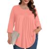 imageXIEERDUO 34 Length Sleeve Womens Tops Crew Neck Pleated Blouses For Women Dressy Casual Tunic Shirts S3XLCoral