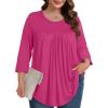 imageXIEERDUO 34 Length Sleeve Womens Tops Crew Neck Pleated Blouses For Women Dressy Casual Tunic Shirts S3XLHot Pink