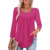 imageXIEERDUO 34 Length Sleeve Womens Tops Crew Neck Pleated Blouses For Women Dressy Casual Tunic Shirts S3XLHot Pink