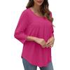 imageXIEERDUO 34 Length Sleeve Womens Tops Crew Neck Pleated Blouses For Women Dressy Casual Tunic Shirts S3XLHot Pink