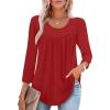 imageXIEERDUO 34 Length Sleeve Womens Tops Crew Neck Pleated Blouses For Women Dressy Casual Tunic Shirts S3XLRed