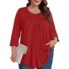 imageXIEERDUO 34 Length Sleeve Womens Tops Crew Neck Pleated Blouses For Women Dressy Casual Tunic Shirts S3XLRed