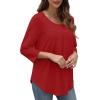 imageXIEERDUO 34 Length Sleeve Womens Tops Crew Neck Pleated Blouses For Women Dressy Casual Tunic Shirts S3XLRed