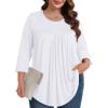 imageXIEERDUO 34 Length Sleeve Womens Tops Crew Neck Pleated Blouses For Women Dressy Casual Tunic Shirts S3XLWhite