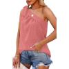 imageXIEERDUO One Shoulder Tops for Women Summer Chiffon Shirts Tie Bow Knot Sleeveless Tank Tops Loose FitCoral