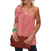 imageXIEERDUO One Shoulder Tops for Women Summer Chiffon Shirts Tie Bow Knot Sleeveless Tank Tops Loose FitCoral