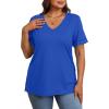 imageXIEERDUO Womens Summer Tops Short Sleeve Shirts Trendy V Neck T Shirts for Women Casual TopsBlue