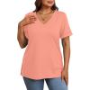 imageXIEERDUO Womens Summer Tops Short Sleeve Shirts Trendy V Neck T Shirts for Women Casual TopsCoral