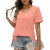 imageXIEERDUO Womens Summer Tops Short Sleeve Shirts Trendy V Neck T Shirts for Women Casual TopsCoral